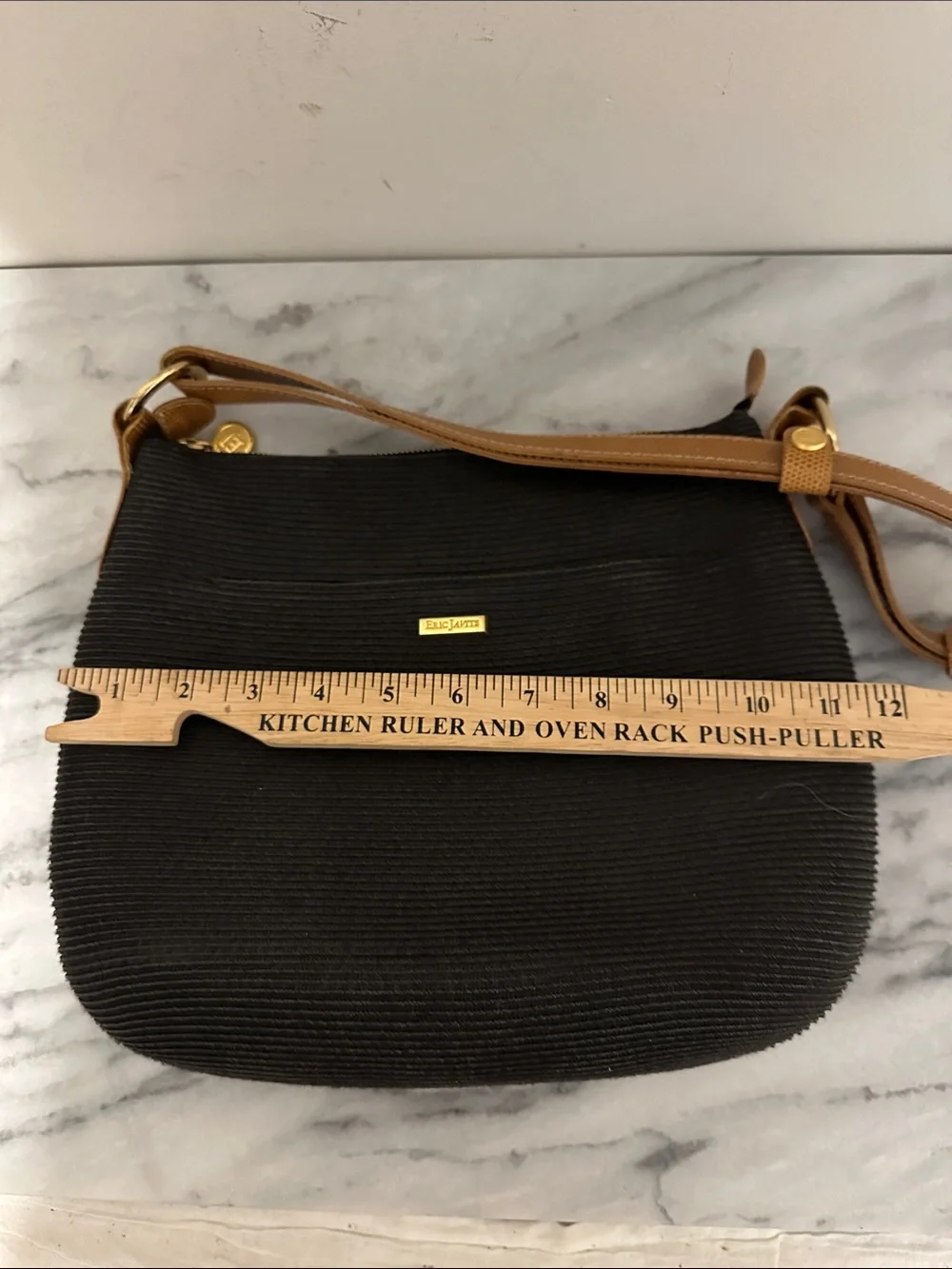 Erick Javits Black Shoulder Bag with adjustable Tan Strap